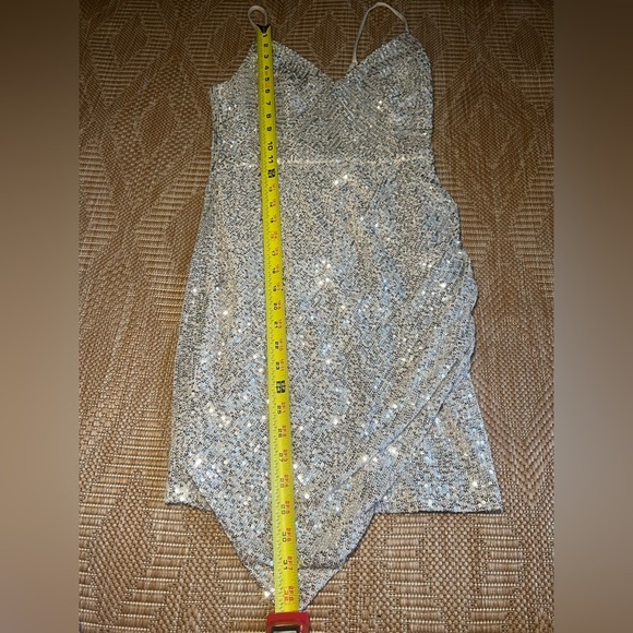 Crystal Sky Women's Silver Sequin Sparkle Spaghetti Strap V Neck Dress,Size M - Picture 7 of 12
